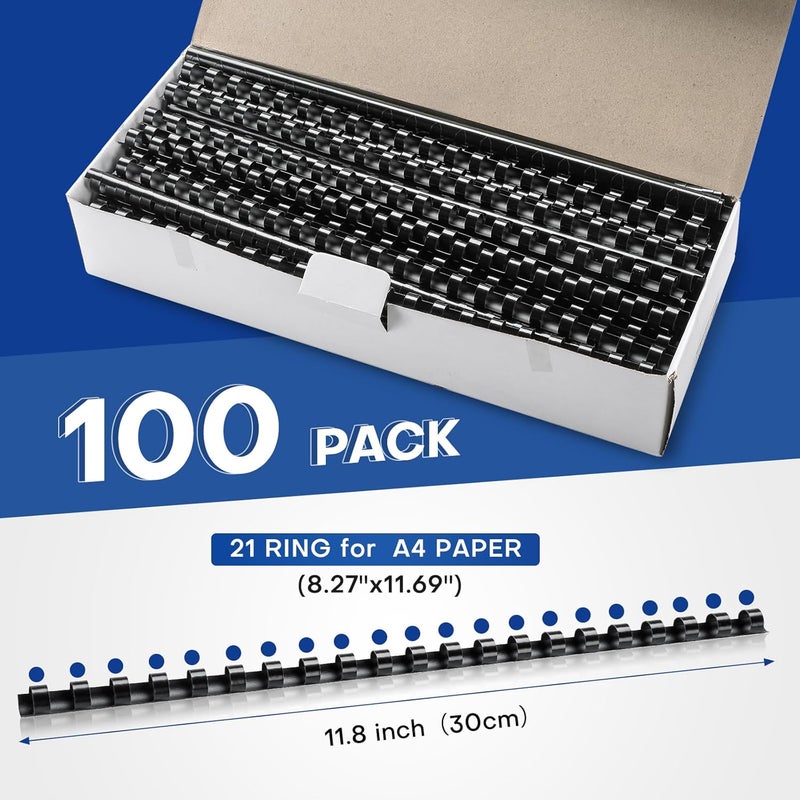 MYFULLY 100 Pack 21 Ring Plastic Comb Binding Spines | 1/4 Inch Diameter, 20 Sheet Capacity, A4, Black Binding Comb (1/4" (20 Sheet Capacity)) - Image 3
